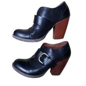 Korks by Kork-Ease Buckled Detail Booties Leather Wrapped Heel Size 9.5-41